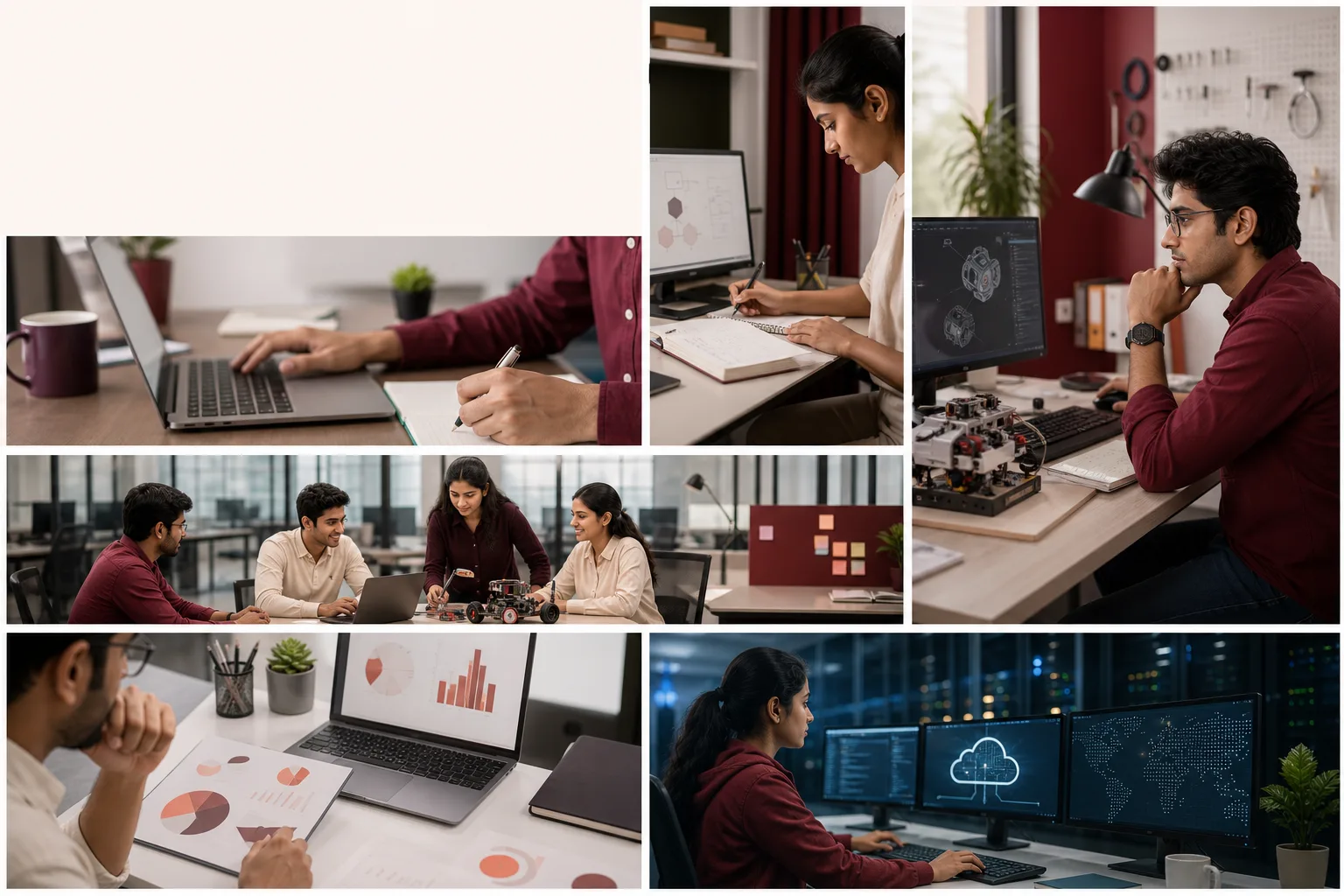 Technical team collaborating in a contemporary Indian workspace